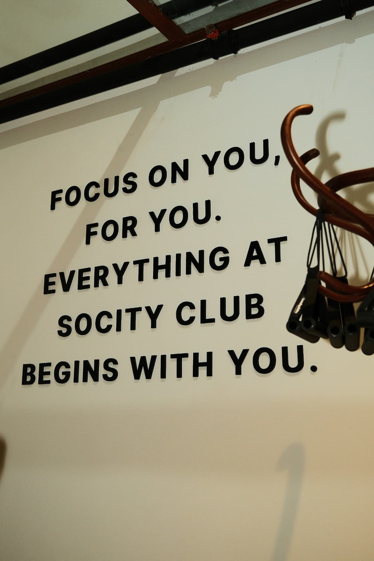 Wall lettering at Socity Club: focus on you, for you